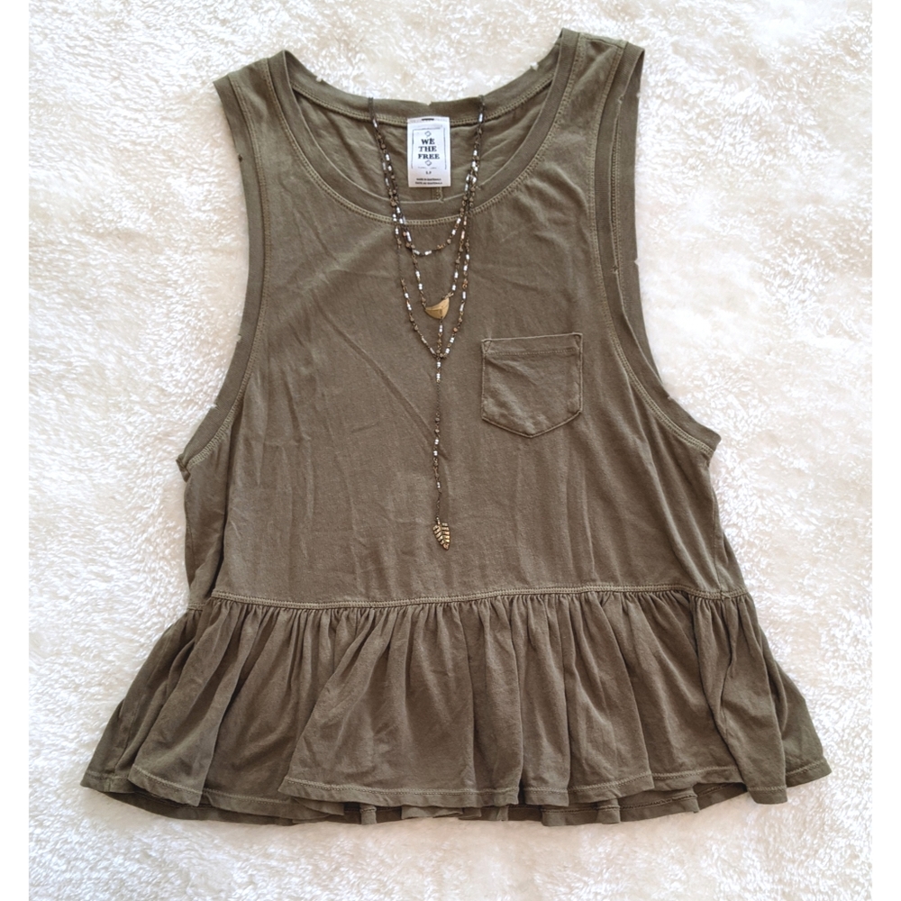 We the Free Continental Peplum Tank, Army Green - Picture 3 of 11